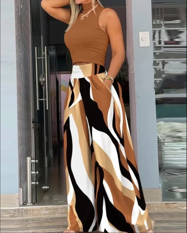 Ladies Sleeveless Tank Top Wide Leg Pants Set